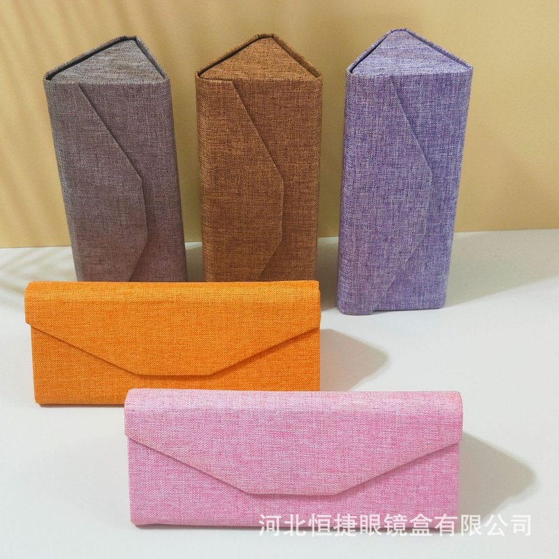 批发简约时尚亚麻手工三角眼镜盒
